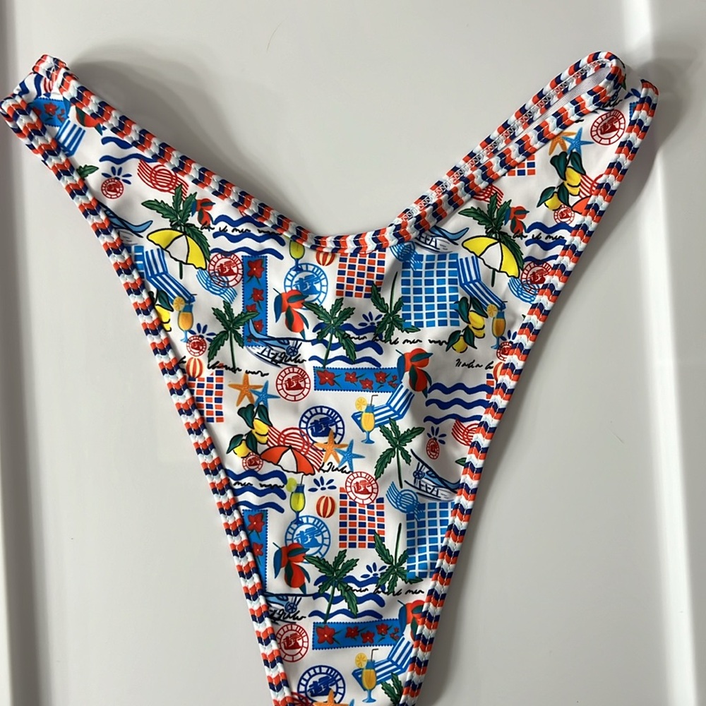 Vacation Print Contrast Binding High Cut Bikini Set - Picture 7 of 12